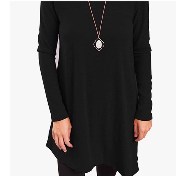 Women's Long Sleeve Scoop Neck Button Side Sweater Tunic Dress - Picture 3 of 5